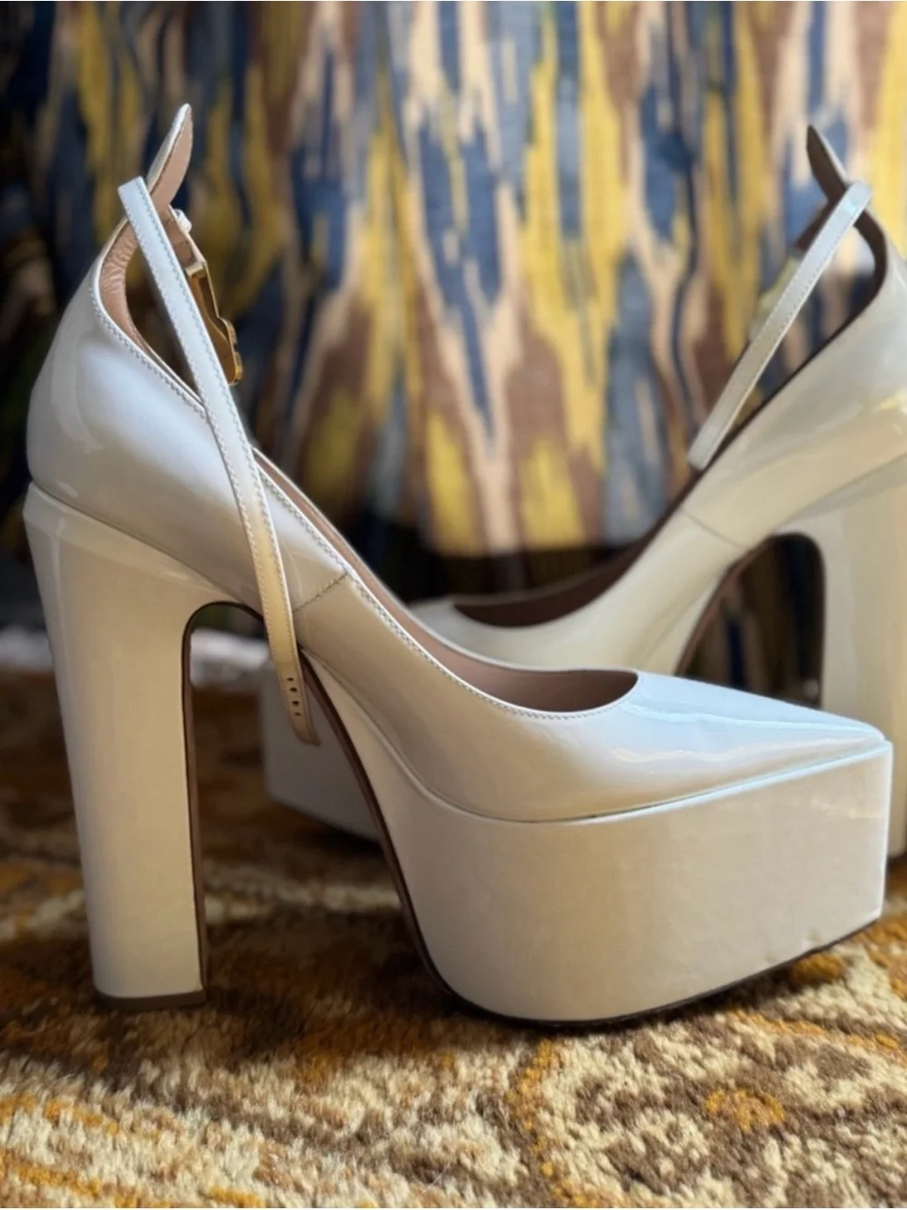 Valentino White Patent Leather Platform Slingback Heels